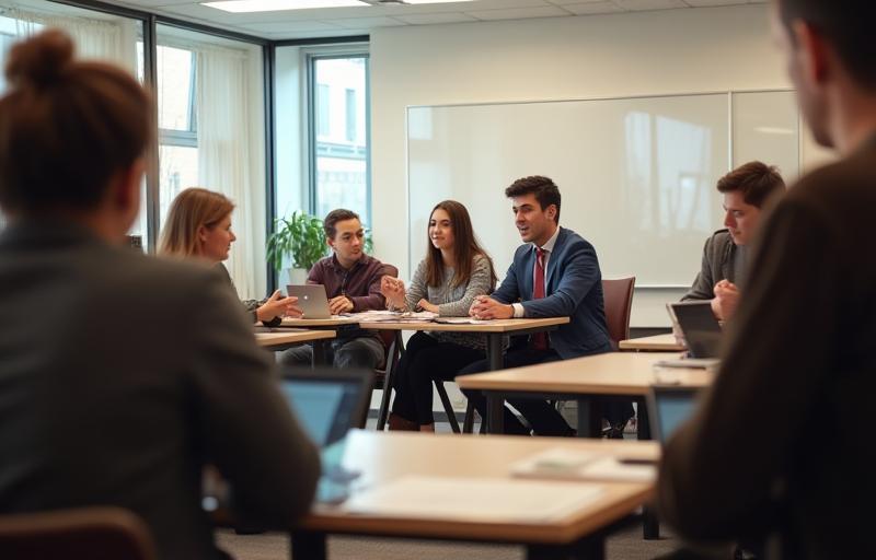 Interior view of Global Lingua Academy classroom with students and instructor